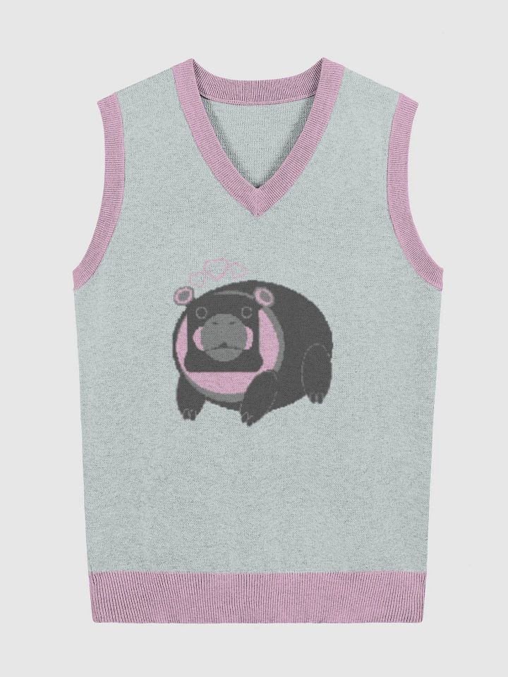 Cozy Moo Deng Love Knitted V-Neck Vest product image (1)