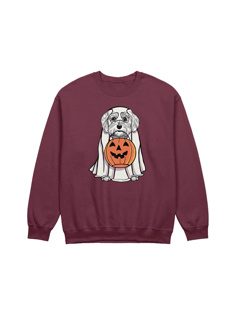 Funny Halloween Havanese(White) Sweatshirt | Funny Havanese Wearing a Ghost Costume and Holding a Pumpkin Basket product image (12)