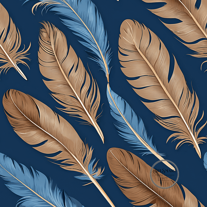 Seamless Pattern - Large Feather Pattern in Blues and Browns product image (1)