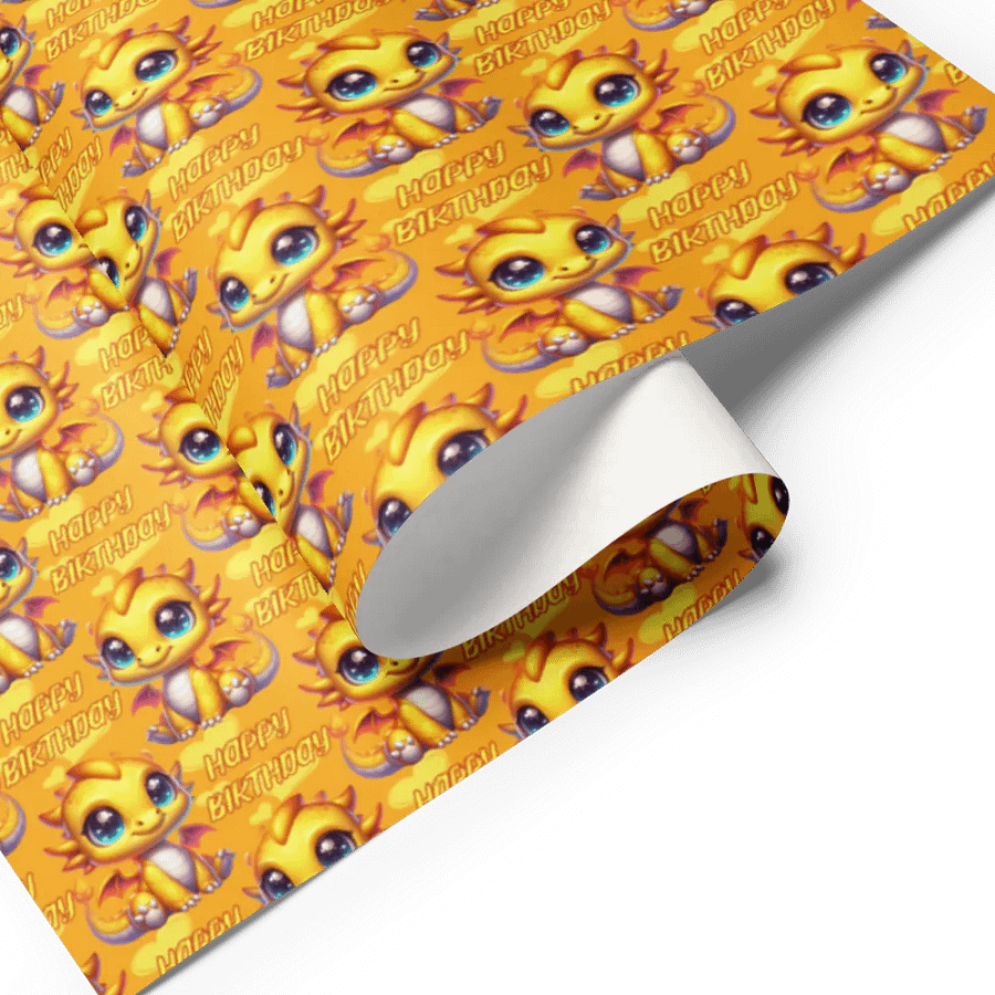 Happy Birthday Baby Dragon Gift Wrapping Paper 3 Sheet Set #1 Yellow Baby Dragon product image (8)