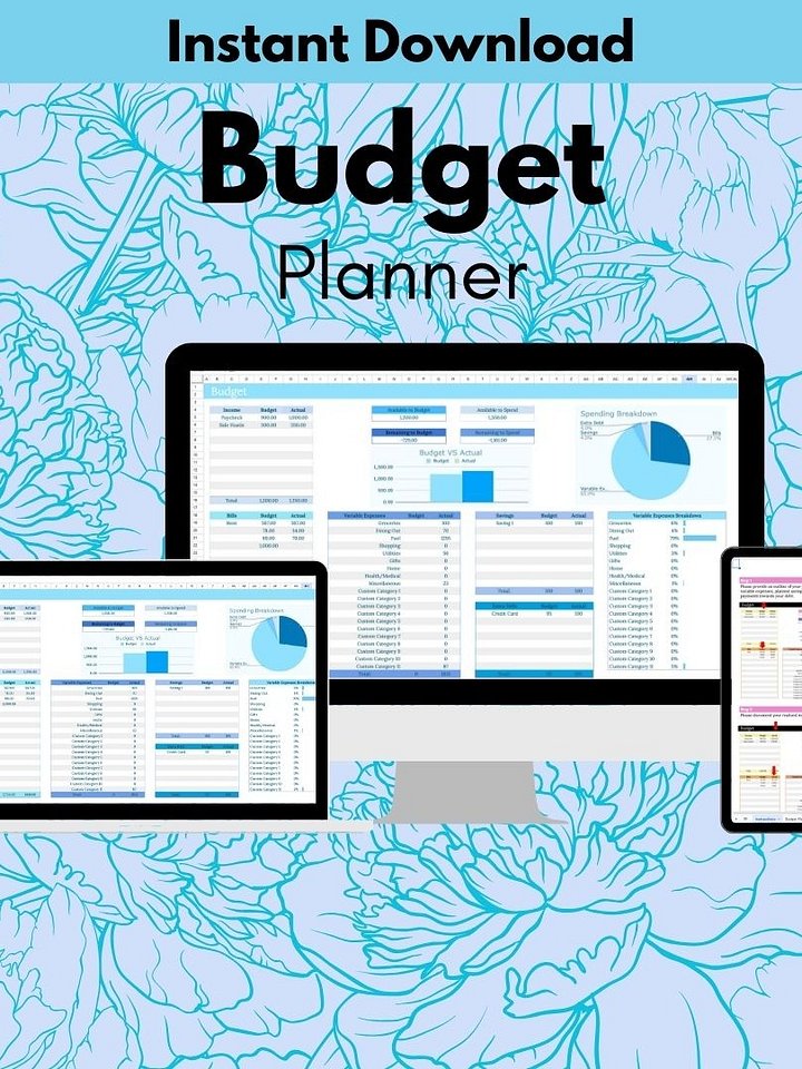 Easy Blue Budget Planner for Google Sheet Monthly Budget Spreadsheet Personal Finance Tracker Money Management Spreadsheet product image (2)