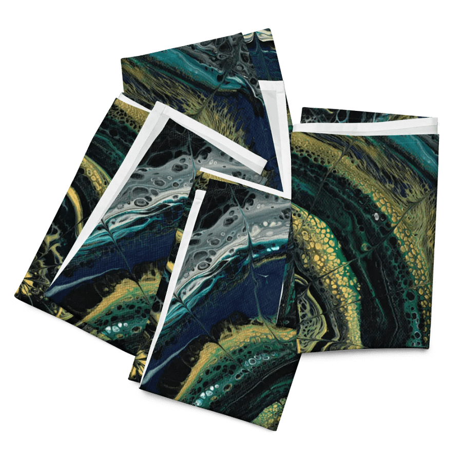 Midnight Halo - Abstract Acrylic Ring Pour 'Midnight Circles', Set of 4 Printed Napkins - Artistic Touch for Dining product image (10)