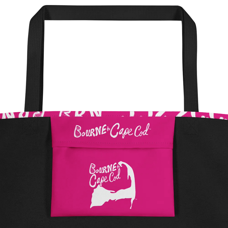 BRN.2C.C.™ | Large Tote Bag with Pocket | Coastal Classic | All-Over Logo Print | White Logo Repeat on Vibrant Pink product image (2)