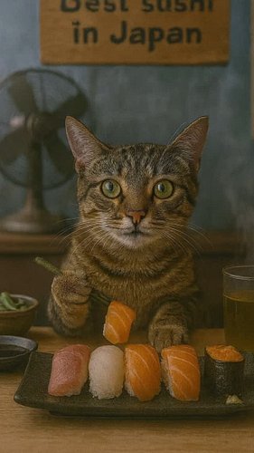 My cat just picked up chopsticks like a pro... and yes, that’s salmon nigiri 
#SushiCat #JapanVibes #funny #cats