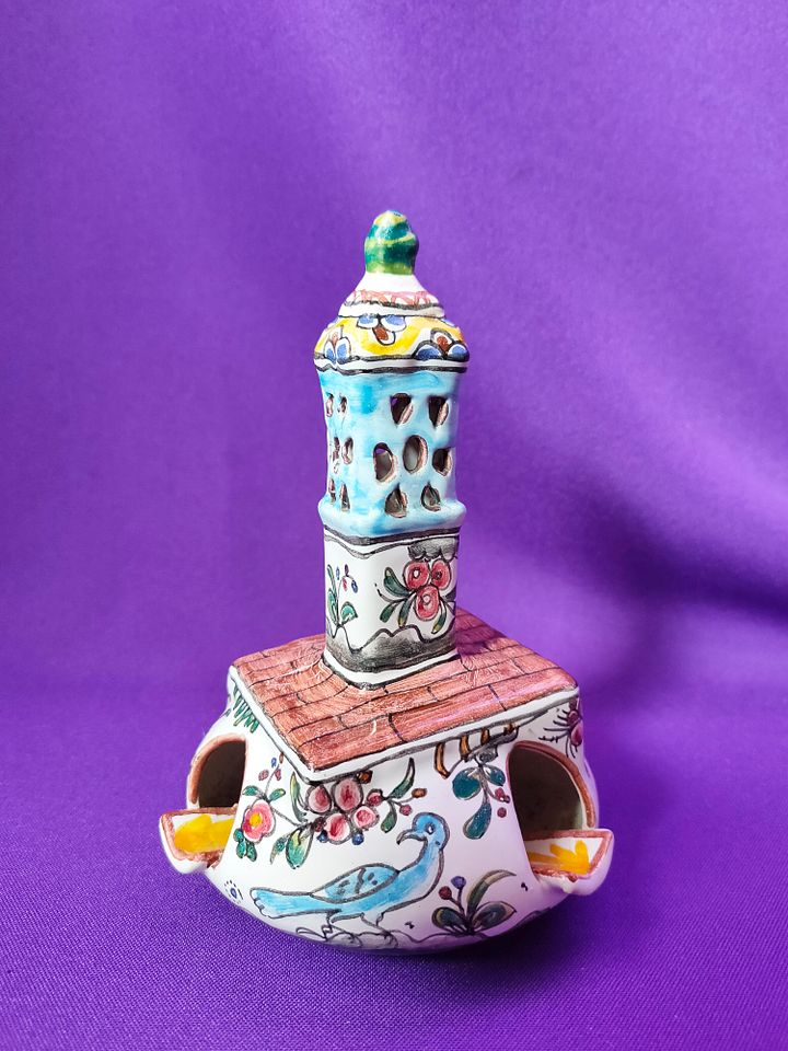 Raro e extraordinário cinzeiro, artesanato português, pintado à mão, século XVII, presente floral, presente homem de secretária product image (2)
