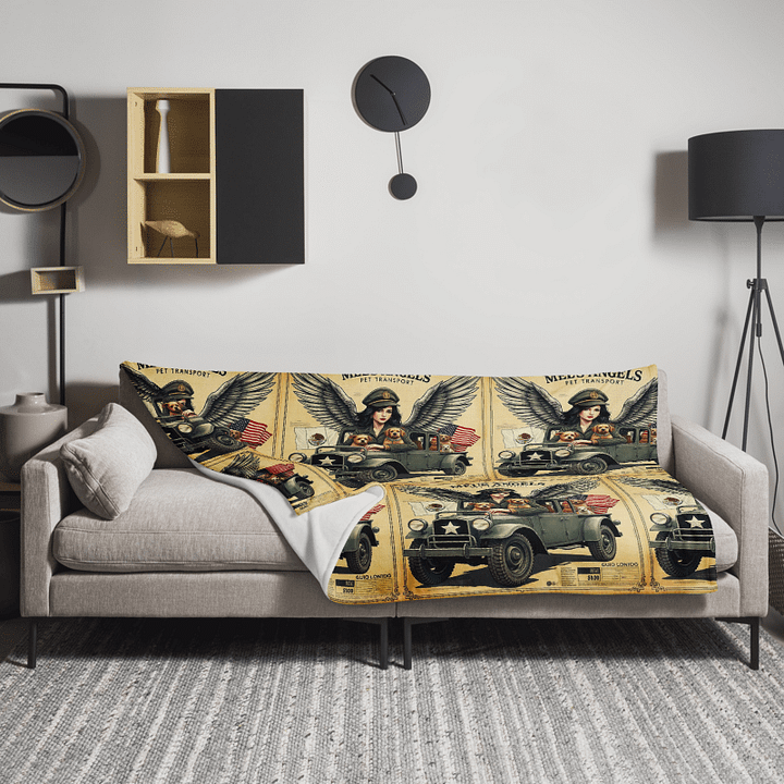 Mel’s Angels Vintage Military Jeep Dog Lover Throw Blanket – Adventure Travel Pet Art, Mexico US Design, Cozy Dog Gift product image (1)