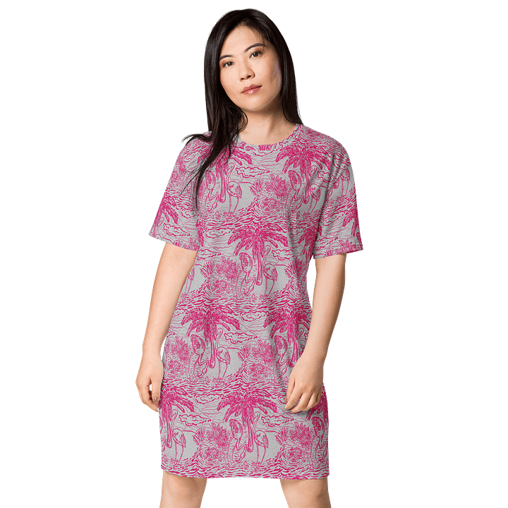 Flamingo Fancy Toile | Pink on Grey Tropical Toile | T-Shirt Dress | by Monique Faella Designs™ product image (2)