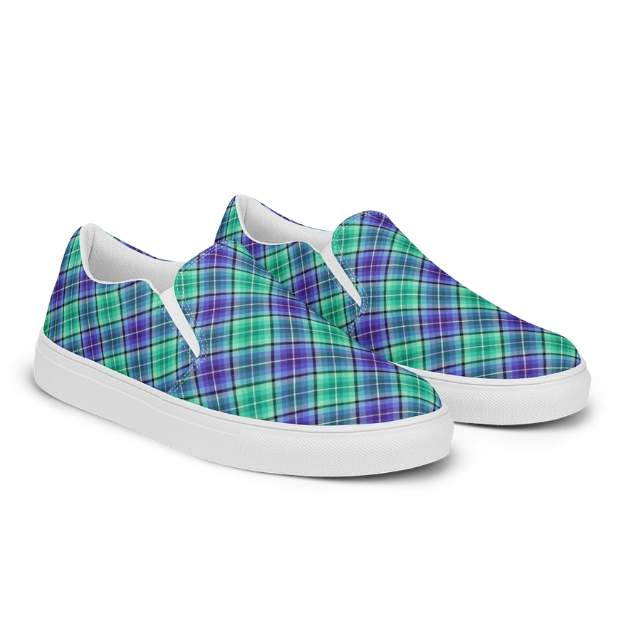 Bright Green and Purple Plaid Women's Slip-On Shoes product image (2)