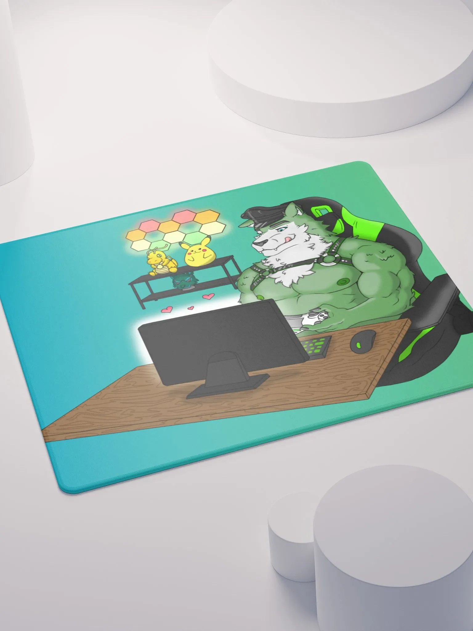 Cozy Wolf Dad Gaming Mouse Pad (Green / Left) product image (8)