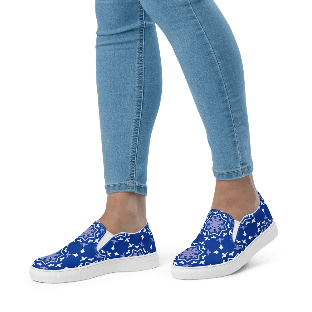 Blue Tile Canvas Slip-Ons for Women product image (10)