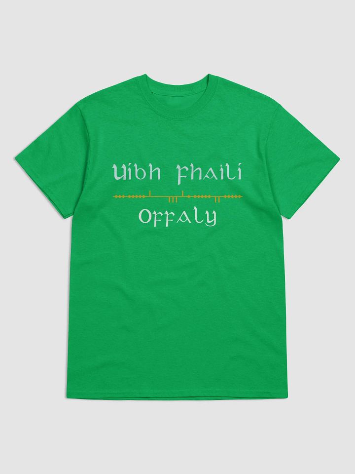 Offaly/Uíbh Fhailí Scholastic style Ogham Green printed T-shirt product image (1)