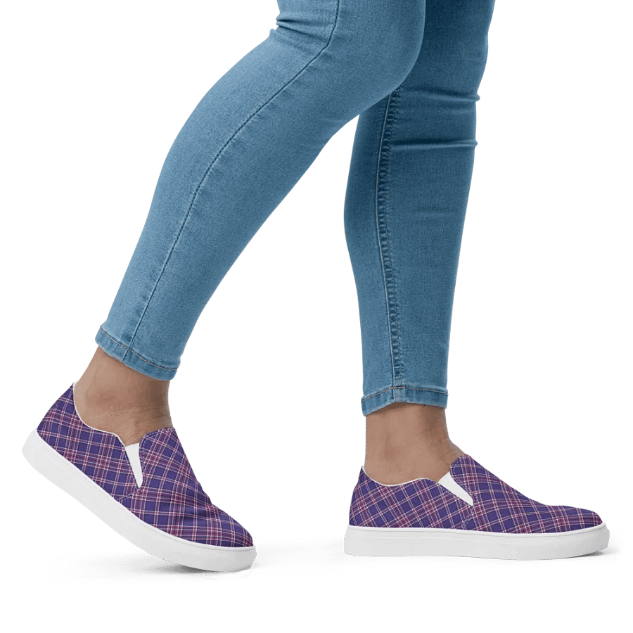 Purple Orchid and Violet Plaid Women's Slip-On Shoes product image (7)