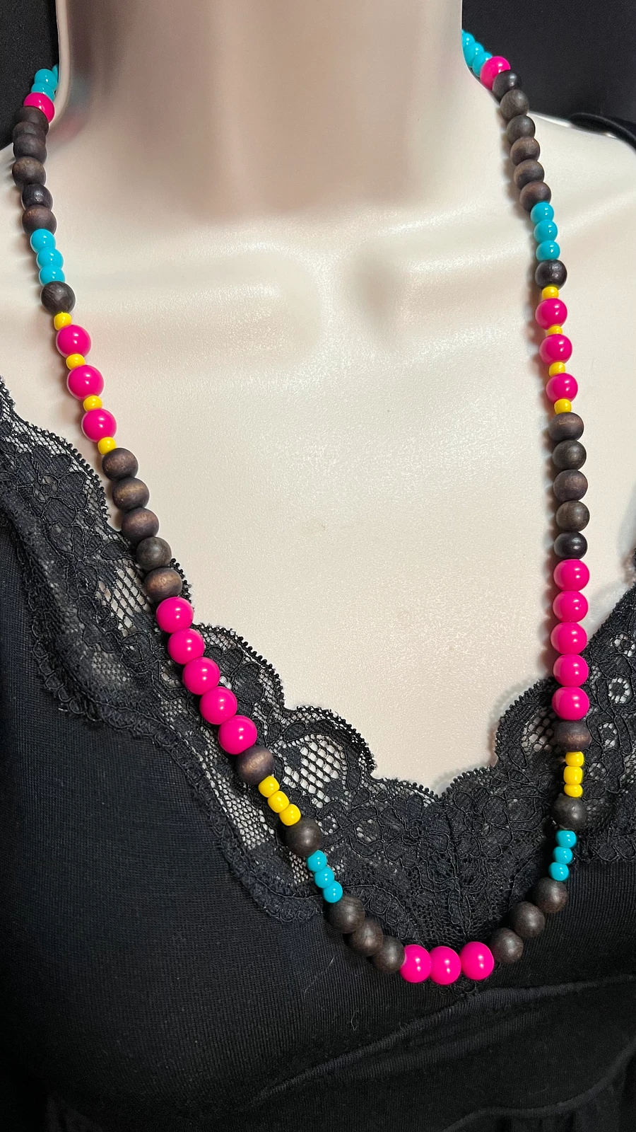 Necklace - Ebony, Colorful Magenta, Yellow, and Turquoise Beads product image (1)