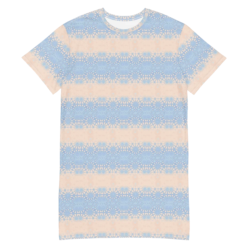 Abstract Subtle Dusky Blue and Peach Ladies T Shirt Dress product image (11)