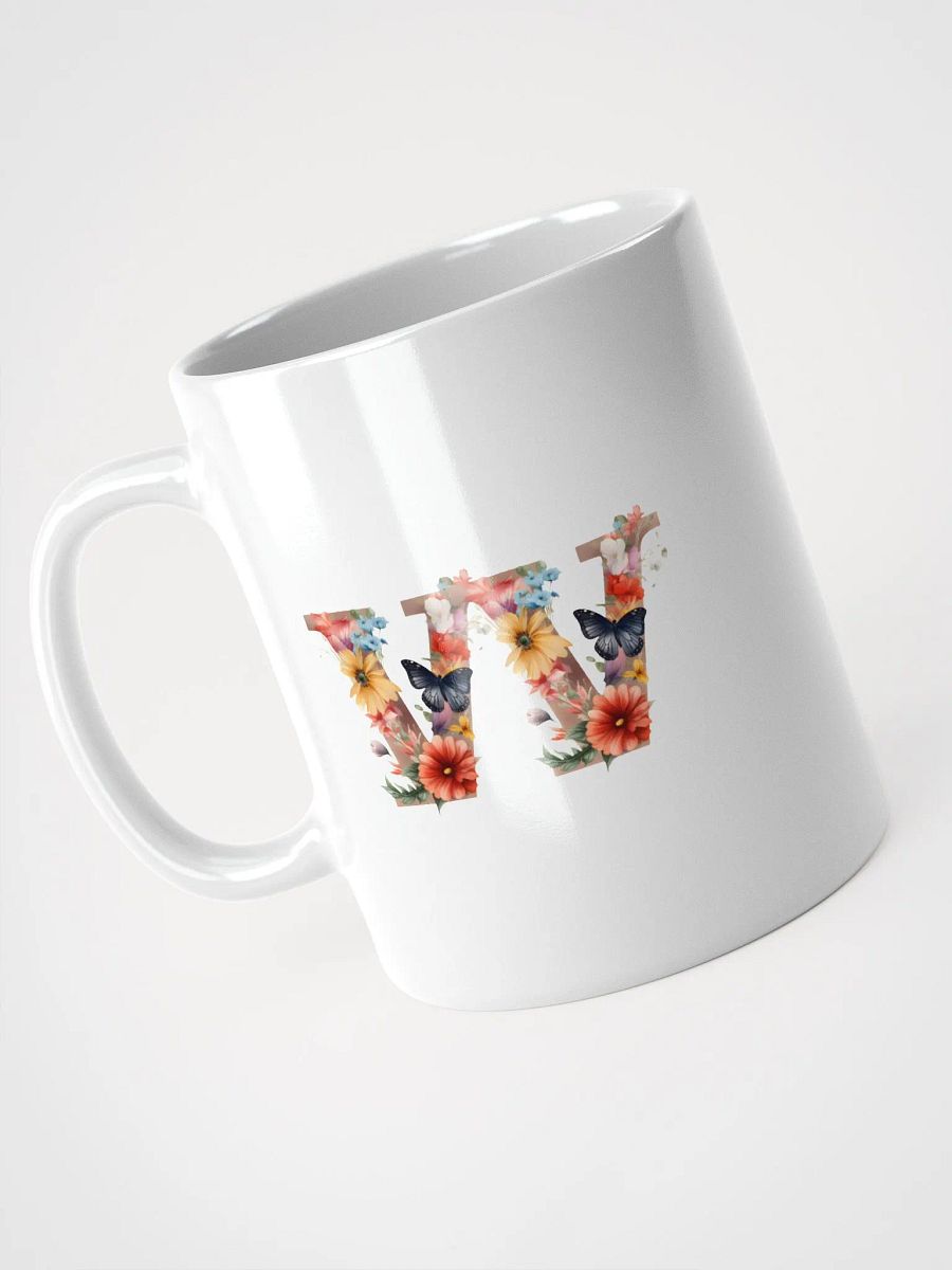 Letter W Monogram Floral Fantasy White Glossy Mug product image (9)