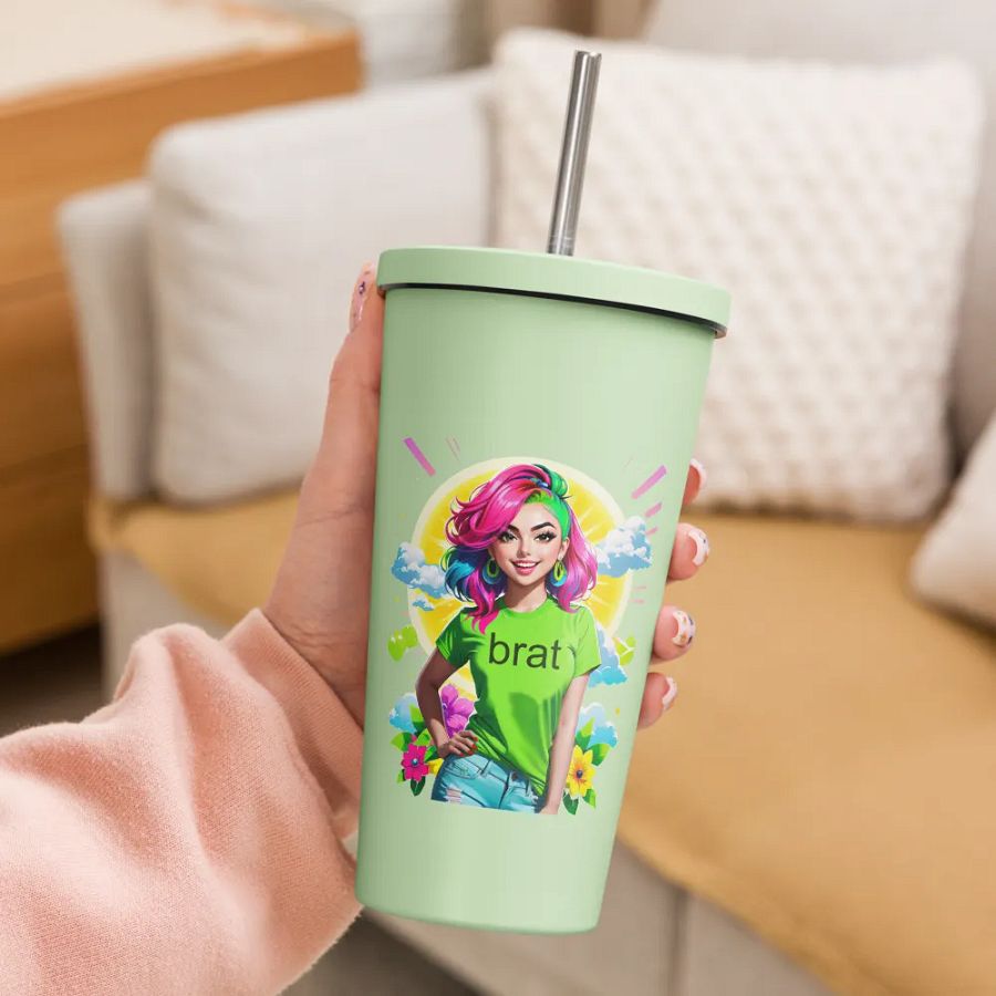 Brat 20 oz Tumbler Cup - Mint - Insulated Tumbler with a Straw v5 product image (3)