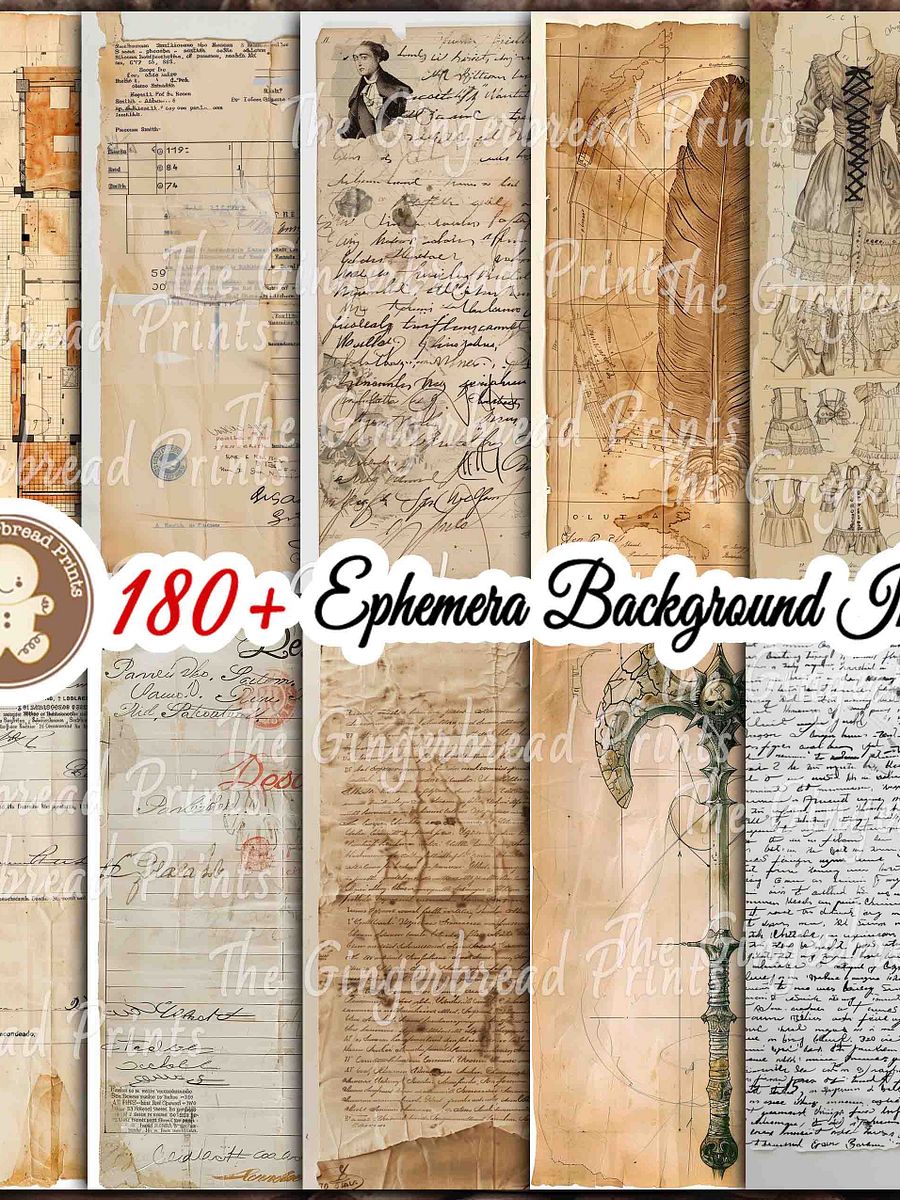 160 Vintage Ephemera Background Booklet Digital download only product image (3)