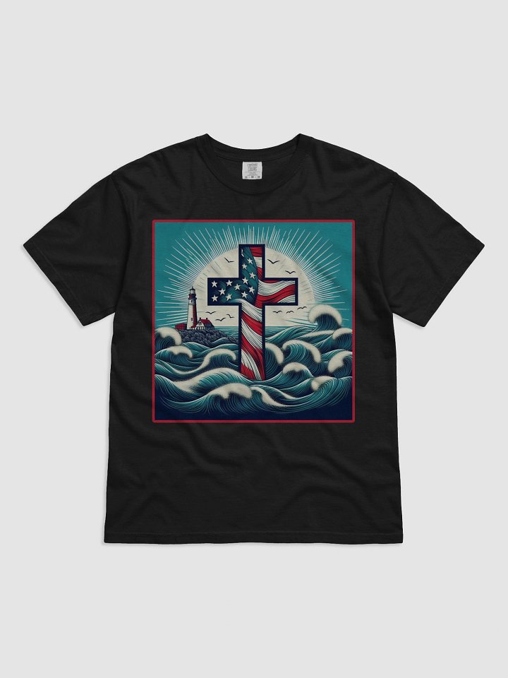 Lighthouse Patriot Cross Flag July 04th T-Shirt product image (3)