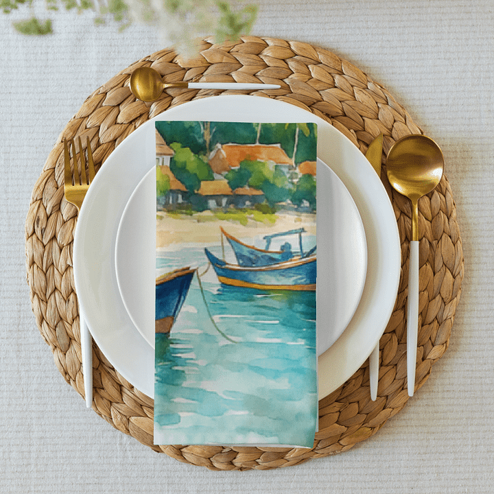 Tropical Coastal Cloth Napkins – Set of 4 | 2 Watercolor Beach & 2 Foliage Print | 20" x 20" product image (1)