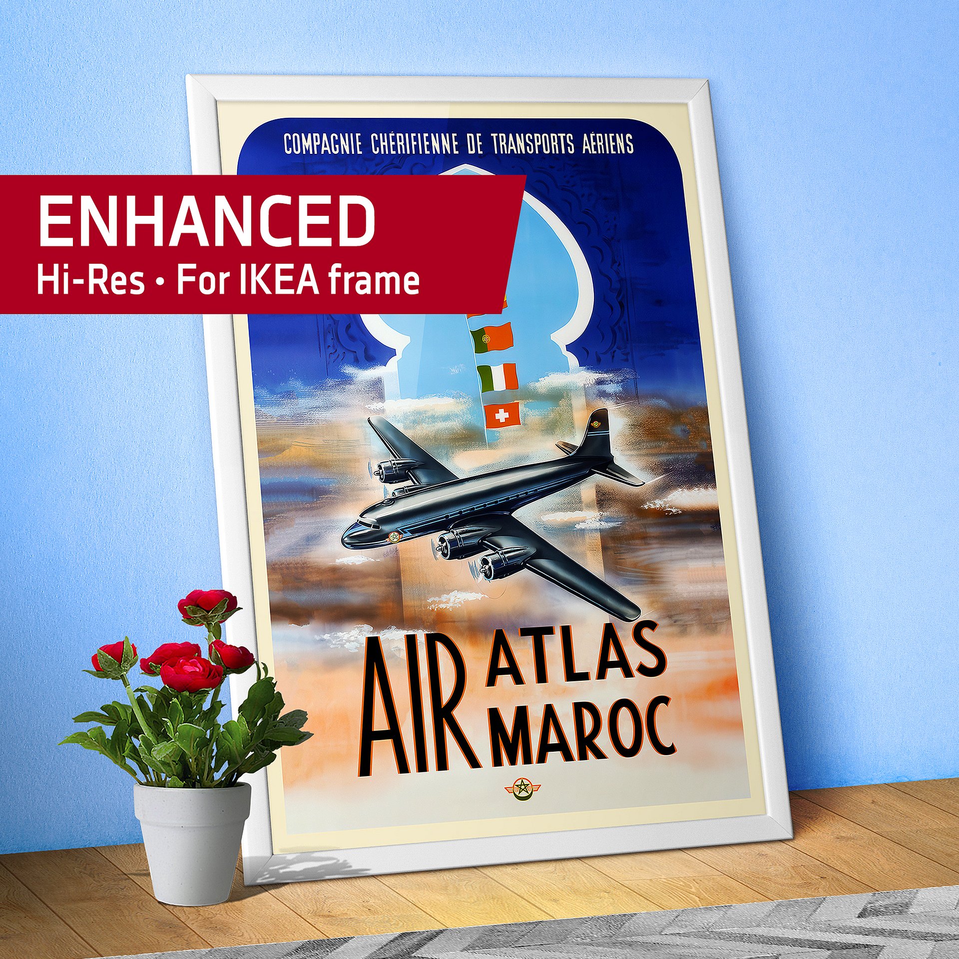 Morocco, Air Atlas/Air Maroc, 1952 — retro travel poster, vintage travel print product image (1)