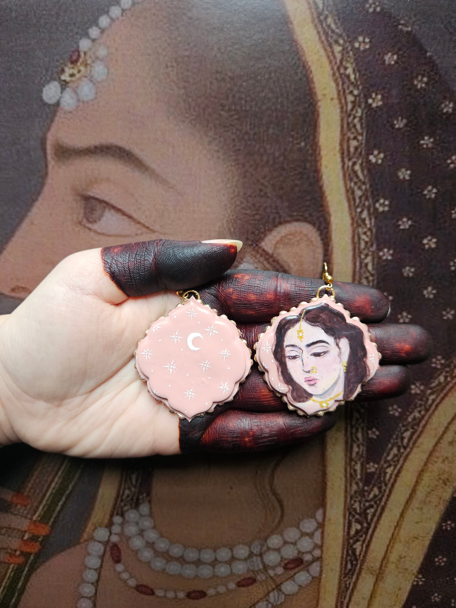 Pink Hand Painted Earrings product image (2)