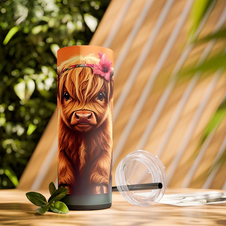 Floral Highland Cow Tumbler Wrap - Cute Boho Calf Design product image (1)