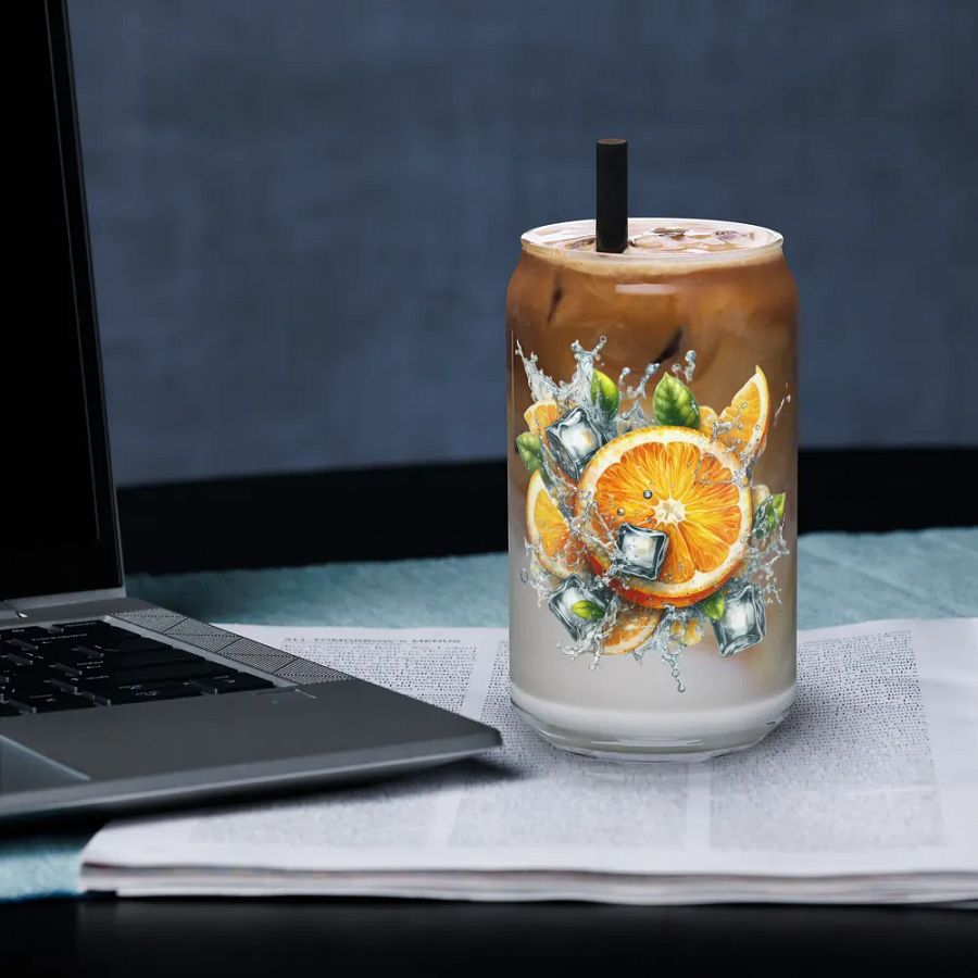 Orange fruit slices floating in the water, water and ice cubes design_04-Can-Shaped Glass product image (3)