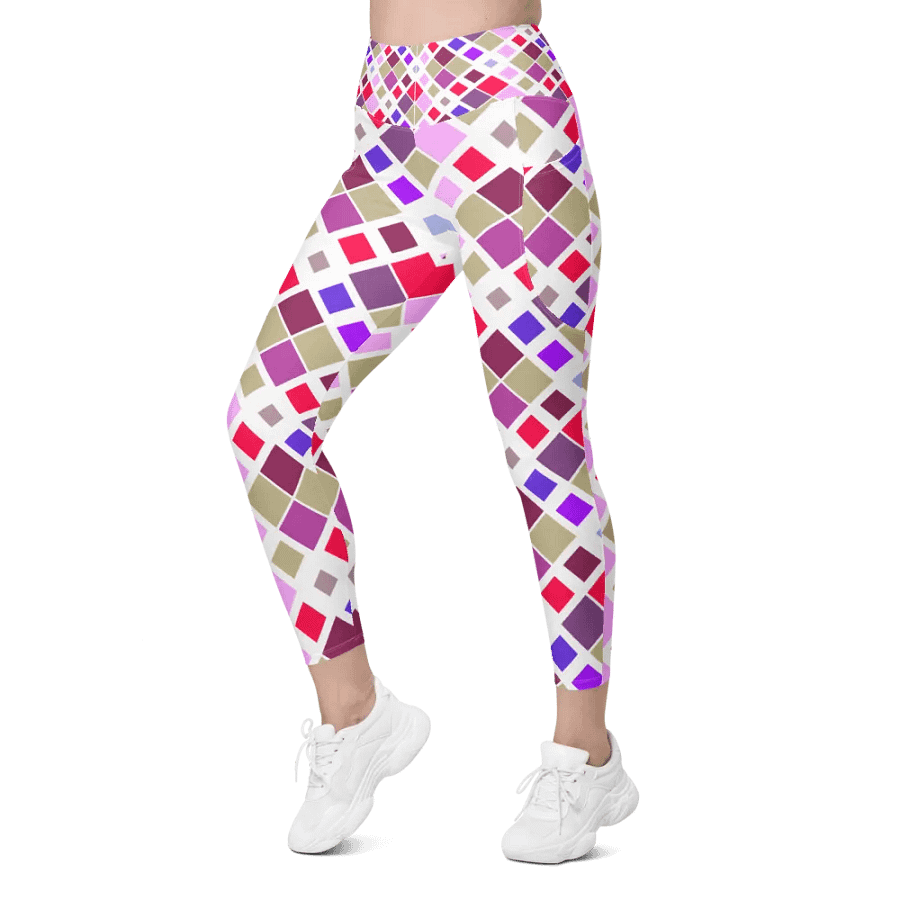 Colorful Square Pattern Design Leggings with Pocket - v10 product image (8)