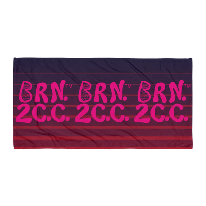 BOURNE to Cape Cod™ | Coastal Classic Beach Towel | All-Over Logo Print | Vibrant Pink Logo on Bold Purple and Pink Stripes product image (1)