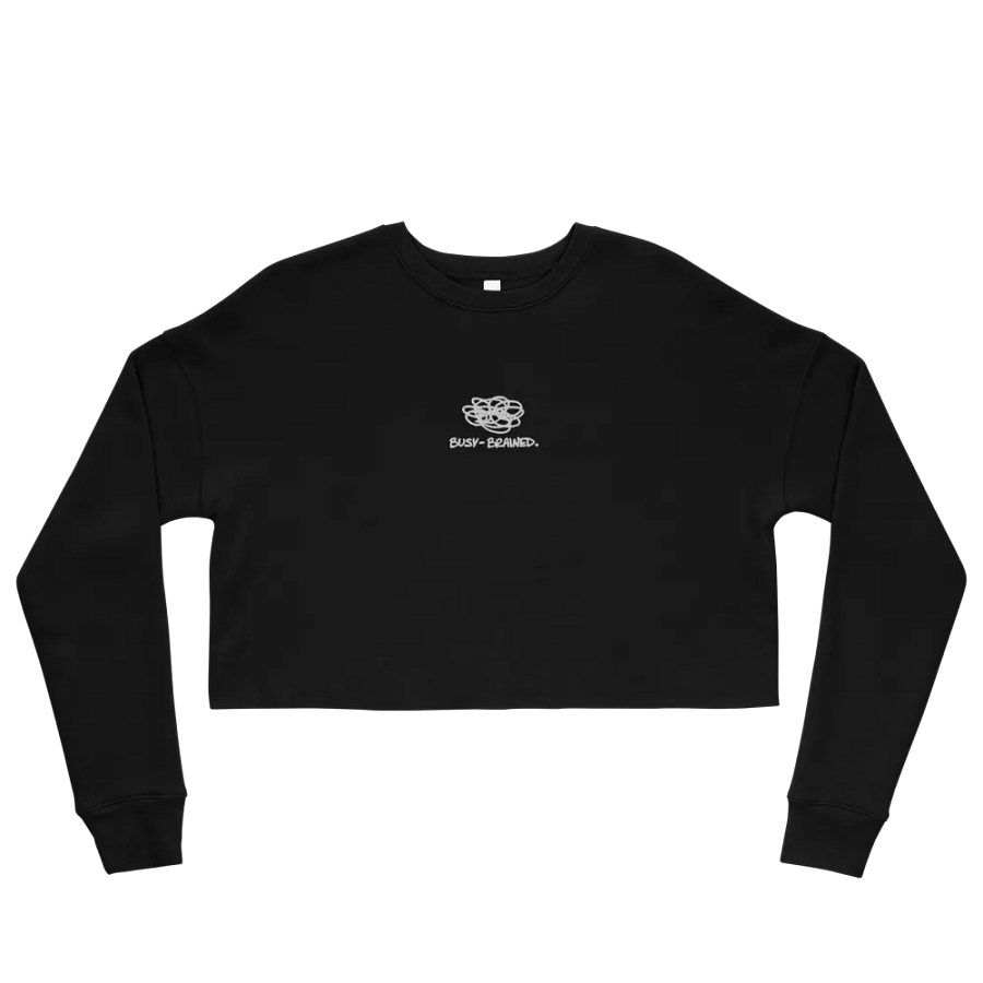 BUSY-BRAINED (white thread) embroidered fleece cropped crew product image (6)