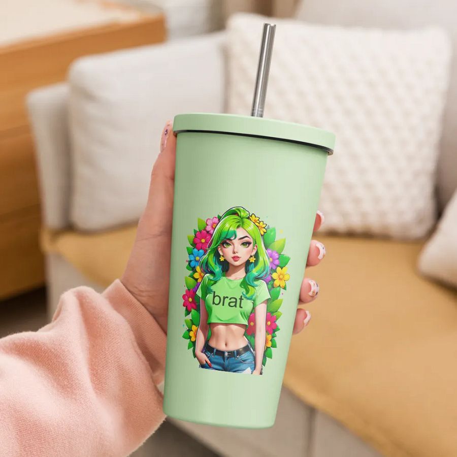 Brat 20 oz Tumbler Cup - Mint - Insulated Tumbler with a Straw v2 product image (3)