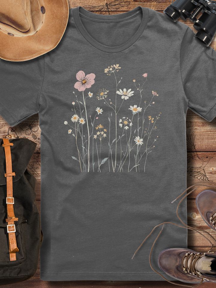 Wildflower T-Shirt, Boho Floral Tee, Minimalist Nature Print Shirt, Botanical Aesthetic Clothing, Cottagecore Gift for Her, Garden Lover Tee product image (1)