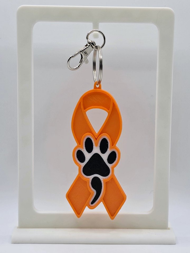 🧡 Orange Awareness Ribbon Keychain | Dog Paw Semicolon Ribbon product image (1)