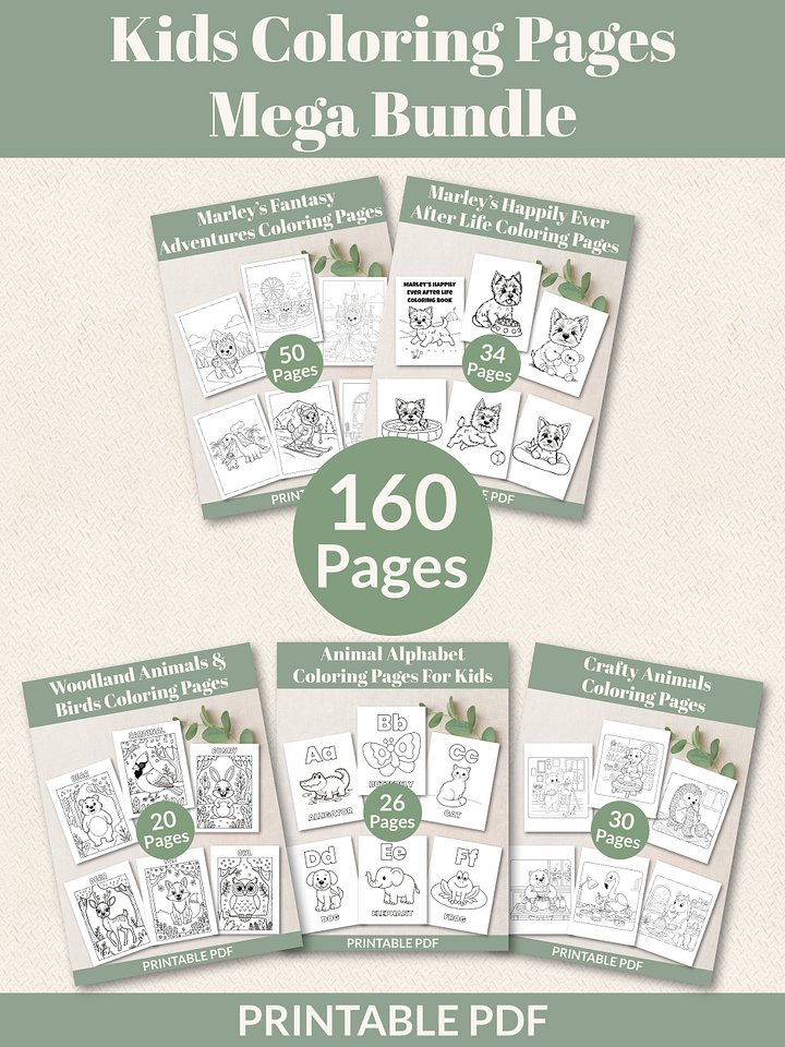 Printable Kids Coloring Pages Mega Bundle - 160 pages product image (1)