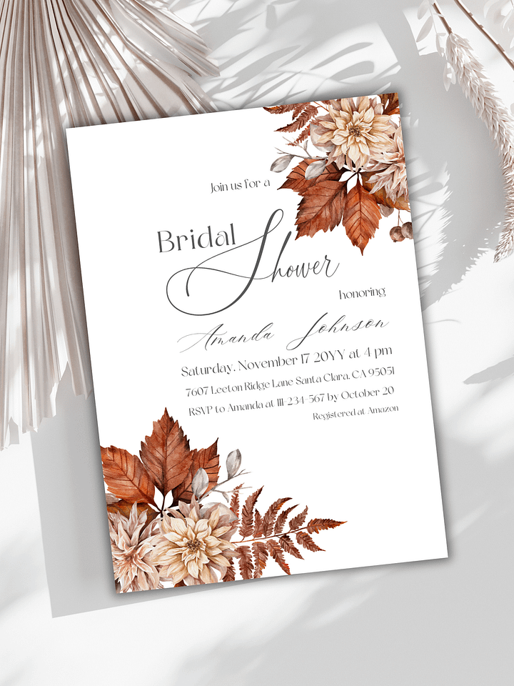 Rustic Bridal Shower Invitation for a Boho Floral Party Theme, Wildflower Themed Fall Wedding Shower Invite Canva Template, Digital Download product image (1)