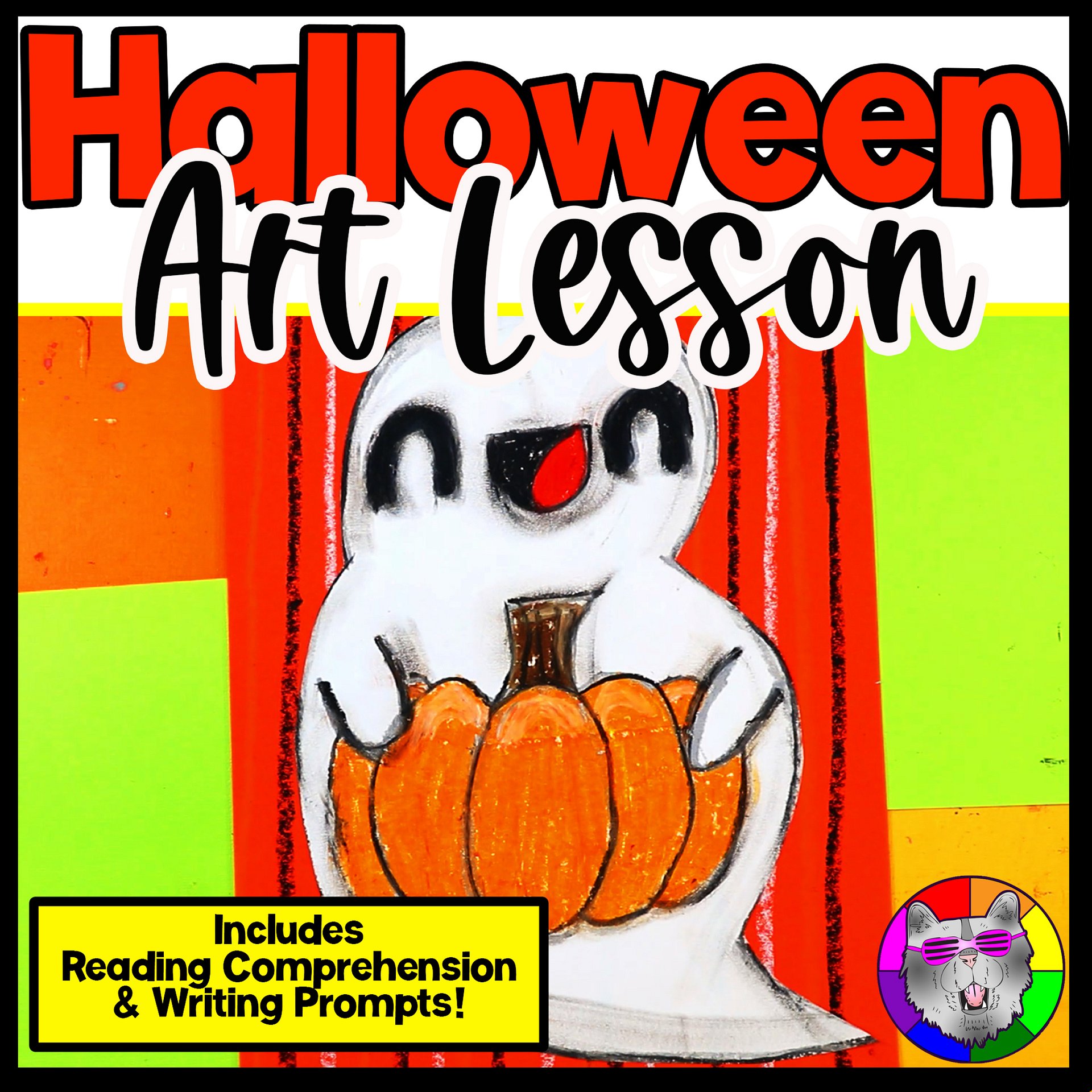 Halloween Cute Ghost Art Lesson with Reading, Writing & Step-by-Step Tutorial (Kindergarten – Grade 3) product image (1)