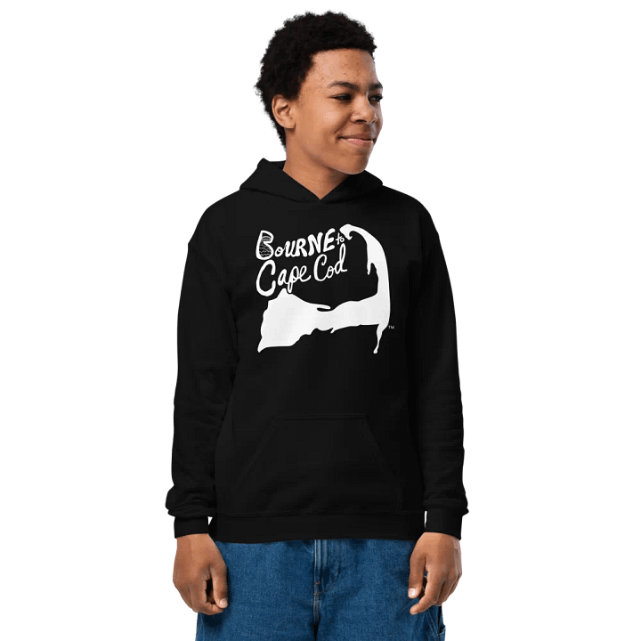 Boys' | BOURNE to Cape Cod™ | DTG Vintage Print | Youth Heavy Blend Hooded Sweatshirt | Rugged, Cozy, Adventure-Ready | White Logo product image (1)