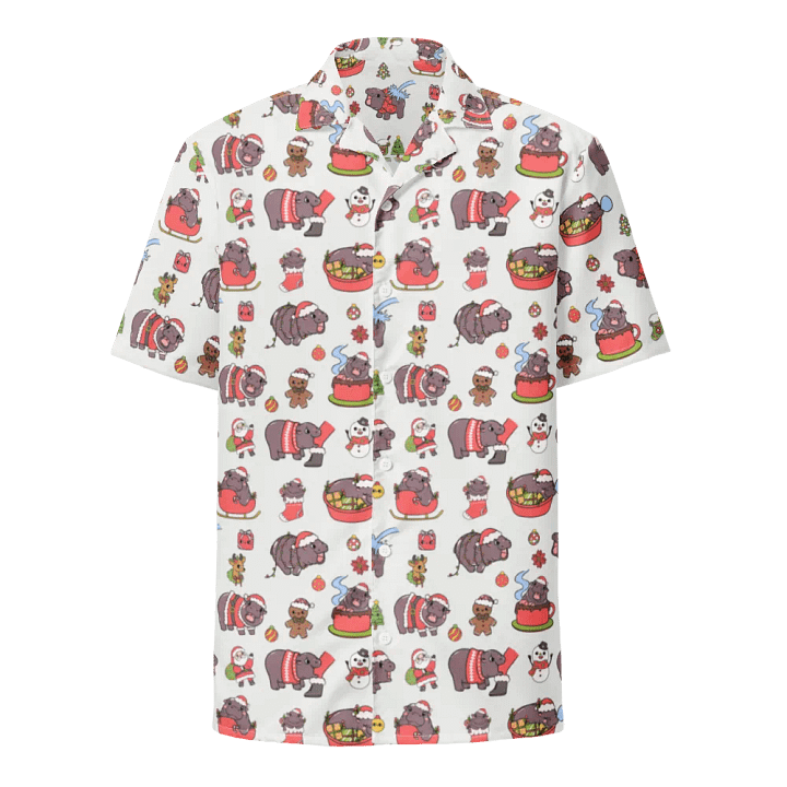 MOODENG'S WHITE CHRISTMAS HAWAIIAN SHIRT! product image (1)