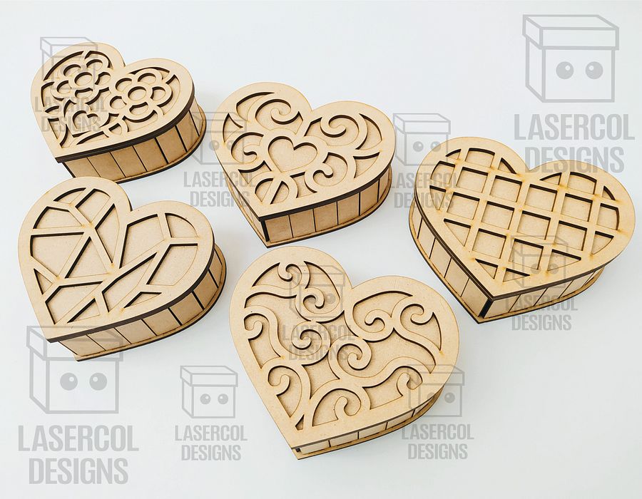 Heart Shaped Box Set 1 (5 Styles, 3 Sizes) - Laser Cut Files product image (9)