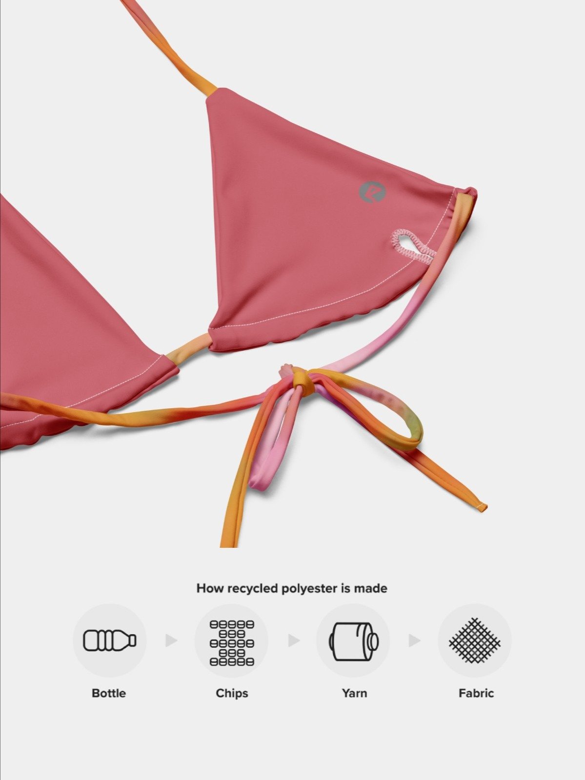 Recycled String Bikini Top "Sweet Pastel Tie Dye in Orange Light Pink" product image (7)