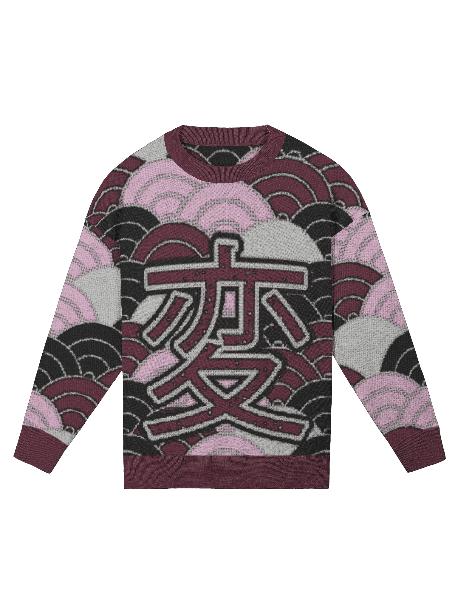 Kanji of LOVE set on Seigaiha pattern in Fall Equinox colors of Enso Twilight Relaxed Fit Jacquard Knitted Sweater product image (1)