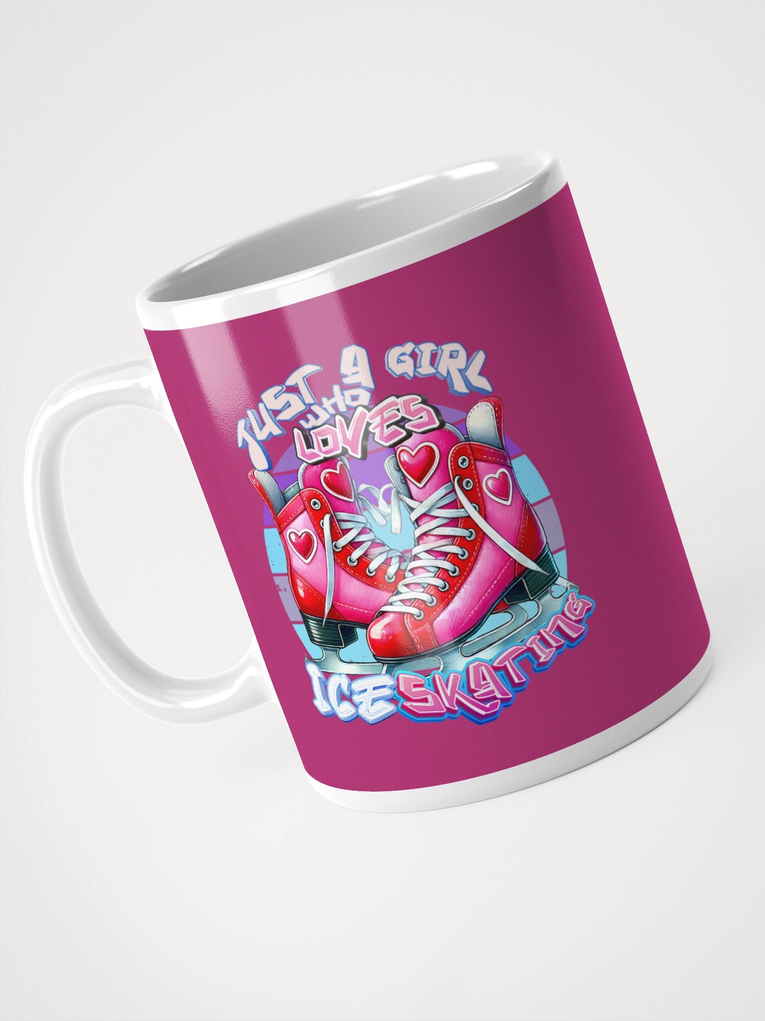 Just a Girl Who Loves Ice Skating Pink Skates Berry Background Mug for Skaters product image (3)