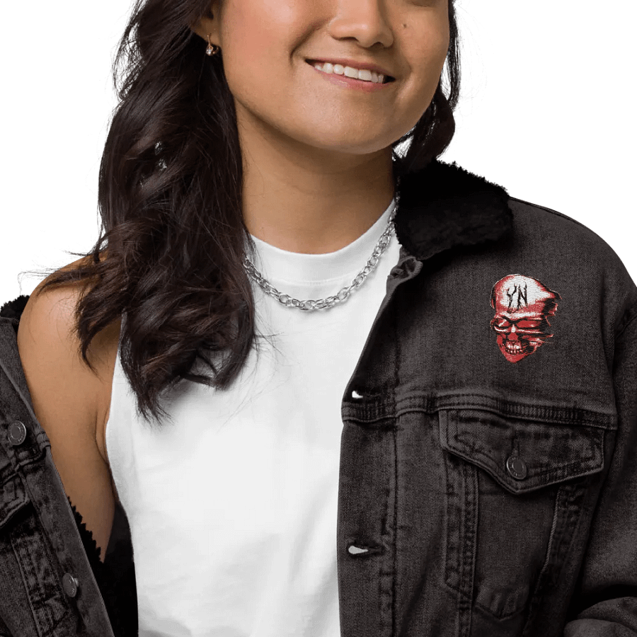 YN skull Logo RED Denim Sherpa Jacket product image (12)