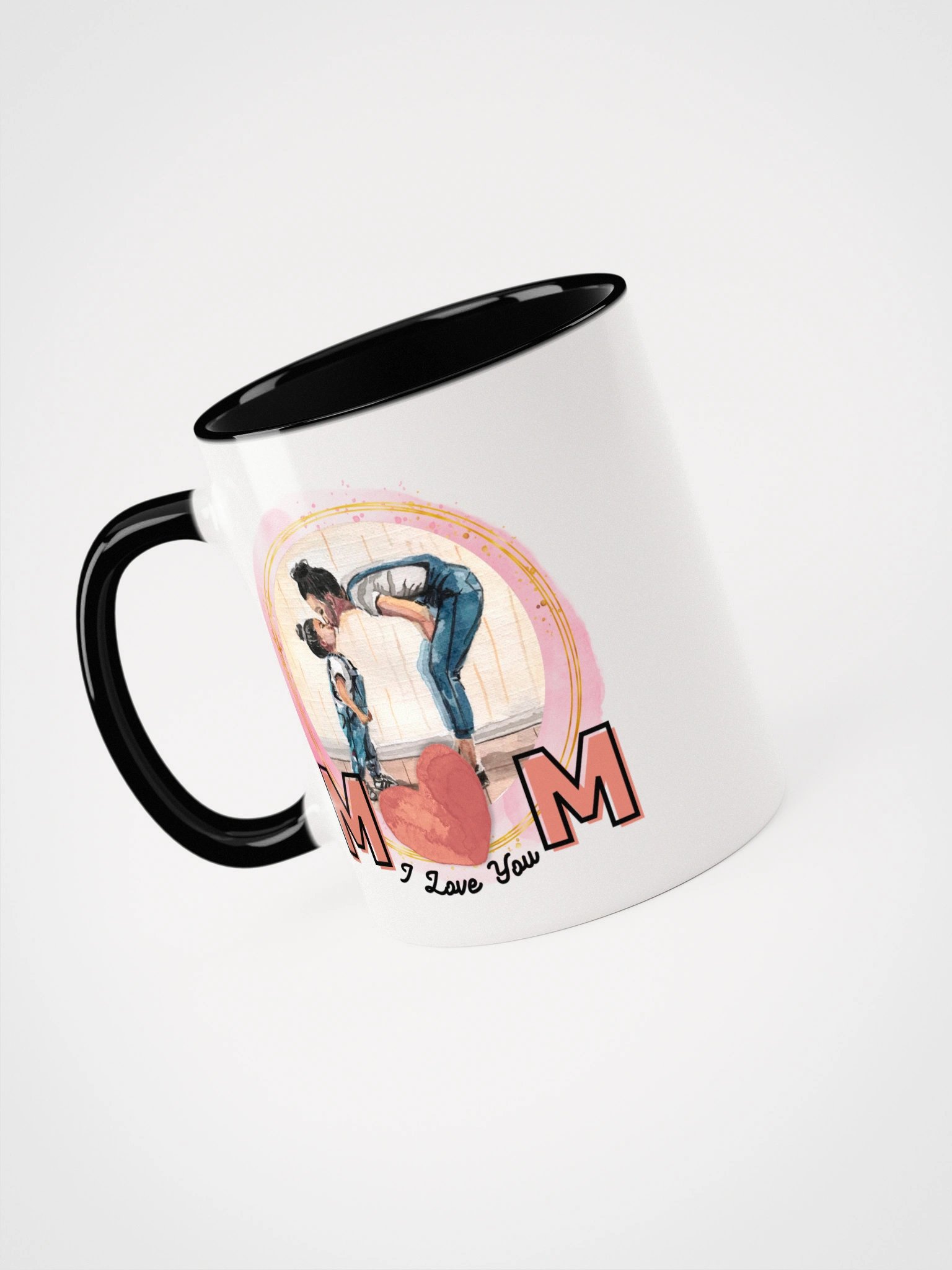 Stylish Mom and Kid Affection Pose Art Ceramic Mug with Color Interior product image (1)