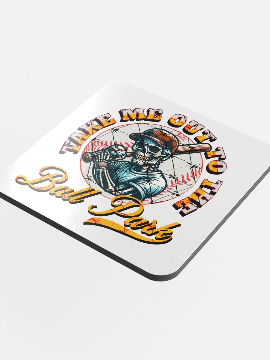 Take Me Out To The Ball Park Baseball Skeleton Slugger Cork Coaster product image (1)