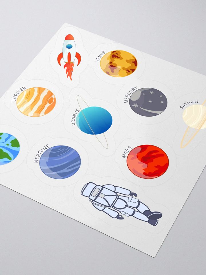 Planet and Astronaut Space Stickers Set – Solar System Kiss-Cut Stickers, Durable for Laptops, Notebooks, and Bottles product image (1)