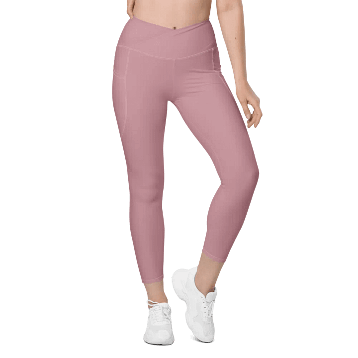 Plain Dusty Pink Soft Summer Women's High Waisted Premium Crossover Leggings with Pockets by Treasure Pie product image (2)