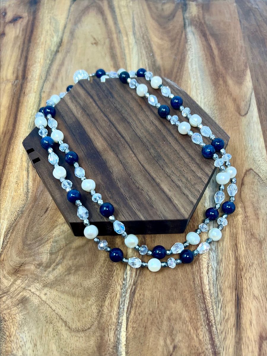 Handmade Convertible Necklace (Pearls, Blue) product image (2)
