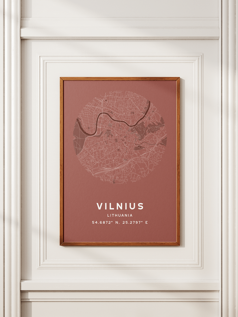 Vilnius Street Map Poster – Red Minimalist Circular City Art product image (2)