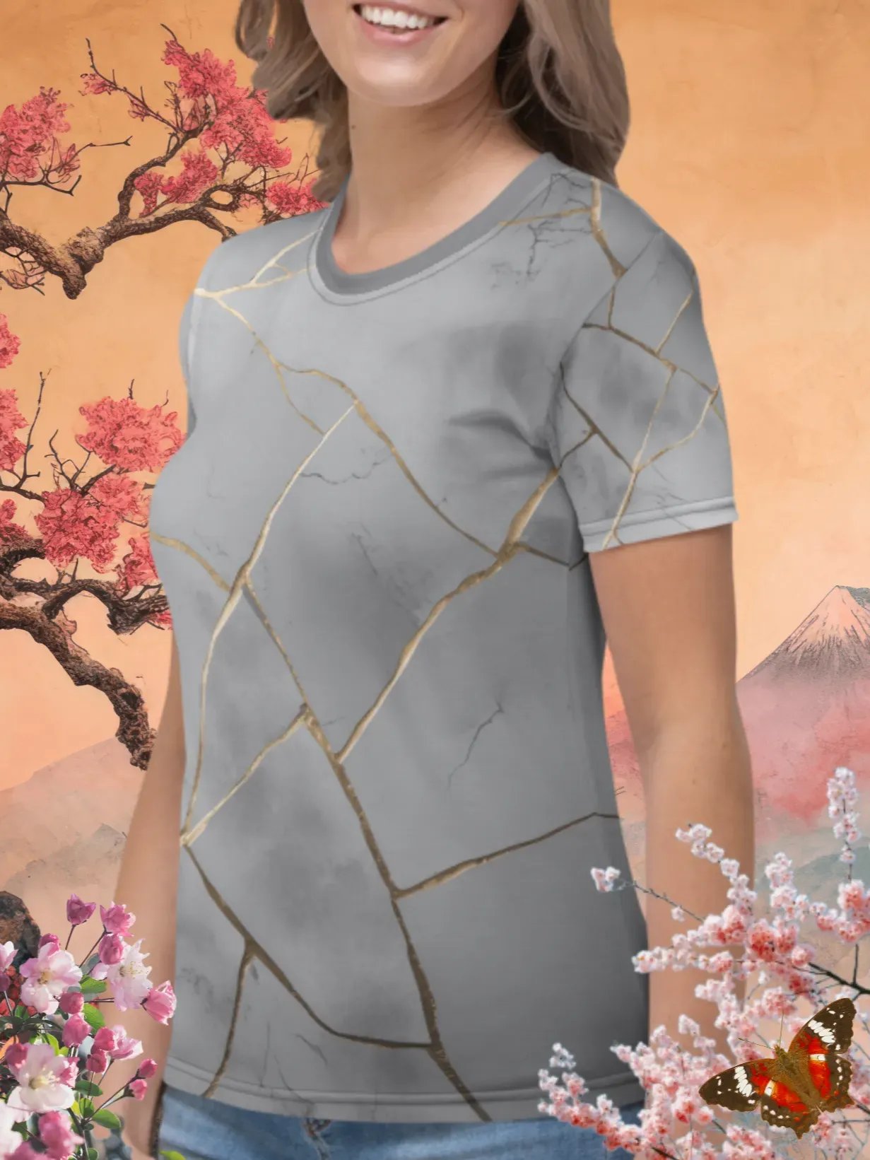 Grey & Gold Kintsugi Print T-Shirt product image (2)